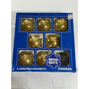 7 Vintage Shiny Brite All Gold Poloron Metallic Glass Christmas Ornaments